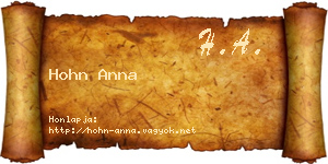 Hohn Anna névjegykártya